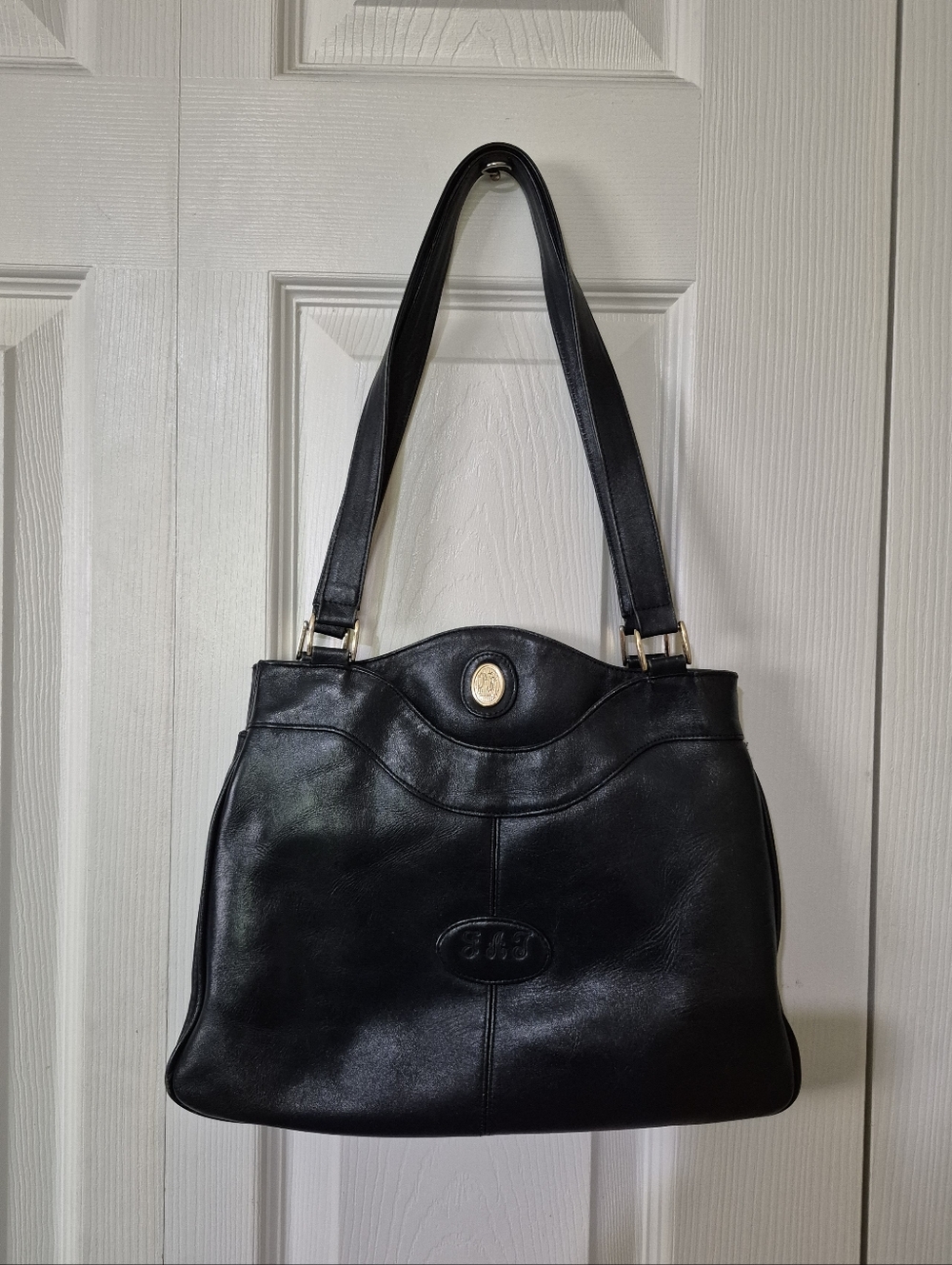 FS Originals Vintage Classic Black Leather Shoulder Bag Tote